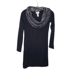 Soft Surroundings Cowl Neck Wool Blend black Gray Sweater Dress Tunic Sz XS
